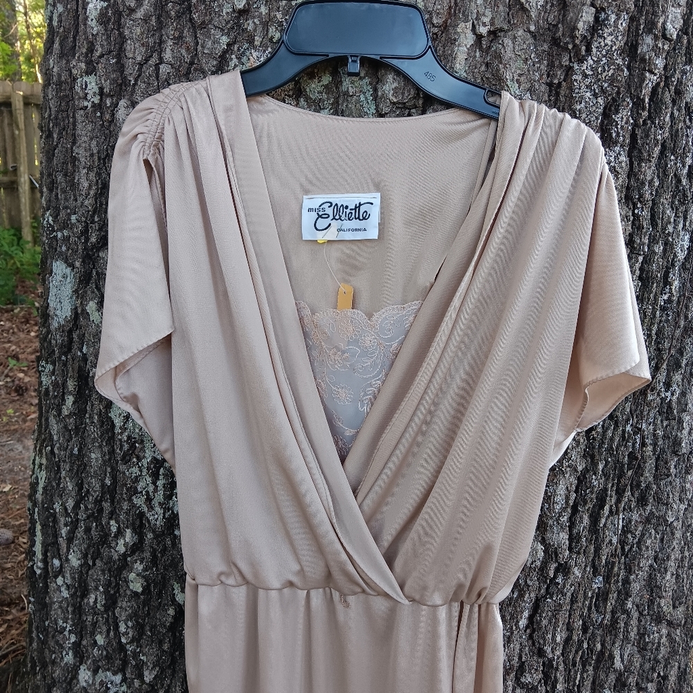 MISS ELLIETTE California NWT Vintage 70's Elegant Beige Wrap Dress 10